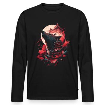 Japanese Wolf Wolves Manga Tokyo Cherry Blossoms - Men's Premium Organic Long Sleeve Shirt - black - Front - Nico (187cm)