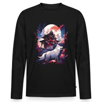 Japanese Wolf Wolves Manga Tokyo Cherry Blossoms - Men's Premium Organic Long Sleeve Shirt - black - Front - Nico (187cm)