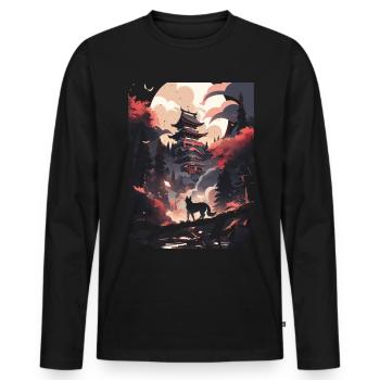 Japanese Wolf Wolves Manga Tokyo Cherry Blossoms - Men's Premium Organic Long Sleeve Shirt - black - Front - Nico (187cm)