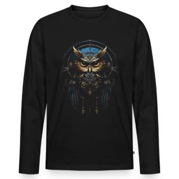 Steampunk Mechanische Eule Viktorianisch Vogel - Männer Premium Bio Langarmshirt - Schwarz - Vorne - Nico (187cm)