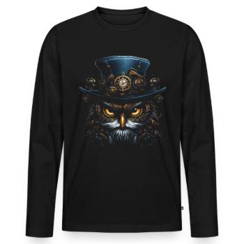 Steampunk Mechanische Eule Viktorianisch Vogel - Männer Premium Bio Langarmshirt - Schwarz - Vorne - Nico (187cm)