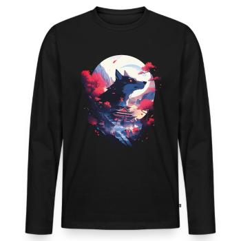 Japanese Wolf Wolves Manga Tokyo Cherry Blossoms - Men's Premium Organic Long Sleeve Shirt - black - Front - Nico (187cm)