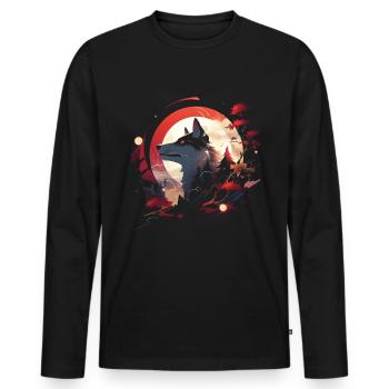 Japanese Wolf Wolves Manga Tokyo Cherry Blossoms - Men's Premium Organic Long Sleeve Shirt - black - Front - Nico (187cm)