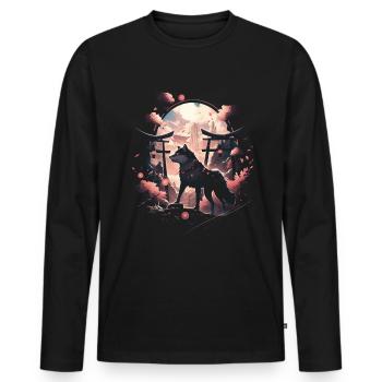 Japanese Wolf Wolves Manga Tokyo Cherry Blossoms - Men's Premium Organic Long Sleeve Shirt - black - Front - Nico (187cm)