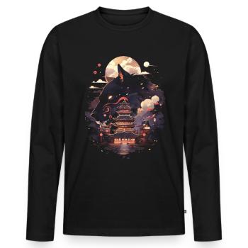 Japanese Wolf Wolves Manga Tokyo Cherry Blossoms - Men's Premium Organic Long Sleeve Shirt - black - Front - Nico (187cm)