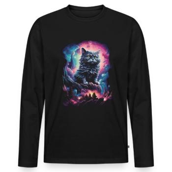 Chat, Magique, Enchantement, Mythique, Conte de fées - T-shirt manches longues Premium bio Homme - noir - Devant - Nico (187cm)
