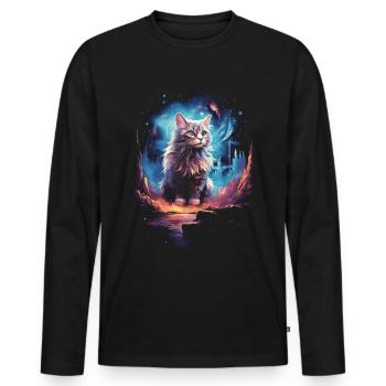 Chat, Magique, Enchantement, Mythique, Conte de fées - T-shirt manches longues Premium bio Homme - noir - Devant - Nico (187cm)