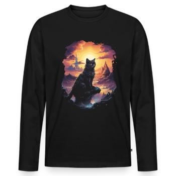 Artwork Cat Kitten Fantasy Fairy Tale - Men's Premium Organic Long Sleeve Shirt - black - Front - Nico (187cm)