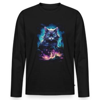 Artwork Cat Kitten Fantasy Fairy Tale - Men's Premium Organic Long Sleeve Shirt - black - Front - Nico (187cm)