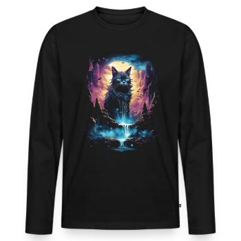 Artwork Cat Kitten Fantasy Fairy Tale - Men's Premium Organic Long Sleeve Shirt - black - Front - Nico (187cm)