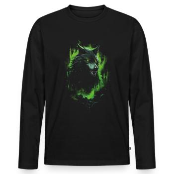 Fantasy Wolf Horror Wald - Männer Premium Bio Langarmshirt - Schwarz - Vorne - Nico (187cm)
