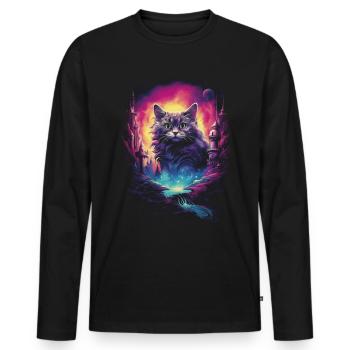 Artwork Cat Kitten Fantasy Fairy Tale - Men's Premium Organic Long Sleeve Shirt - black - Front - Nico (187cm)