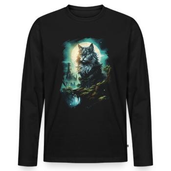 Artwork Cat Kitten Fantasy Fairy Tale - Men's Premium Organic Long Sleeve Shirt - black - Front - Nico (187cm)