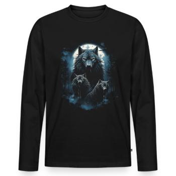 Dunkle Kunst Wolf Wald Mythisch - Männer Premium Bio Langarmshirt - Schwarz - Vorne - Nico (187cm)