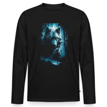 Dunkle Kunst Wolf Wald Mythisch - Männer Premium Bio Langarmshirt - Schwarz - Vorne - Nico (187cm)