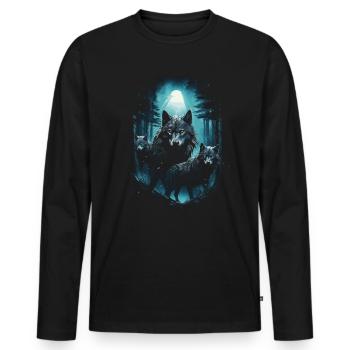 Dunkle Kunst Wolf Wald Mythisch - Männer Premium Bio Langarmshirt - Schwarz - Vorne - Nico (187cm)