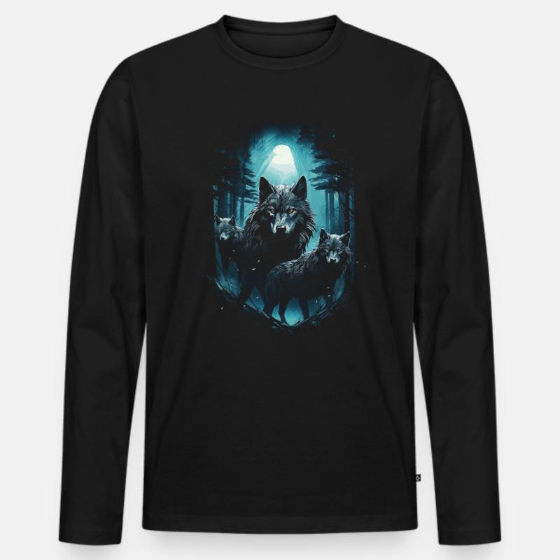 Dunkle Kunst Wolf Wald Mythisch - Männer Premium Bio Langarmshirt - Schwarz