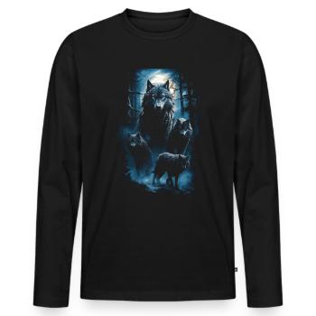 Dunkle Kunst Wolf Wald Mythisch - Männer Premium Bio Langarmshirt - Schwarz - Vorne - Nico (187cm)