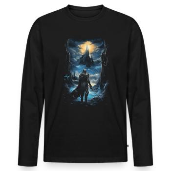 Fantasy Chevalier Château Magie Conte de Fées Mythique Gothique - T-shirt manches longues Premium bio Homme - noir - Devant - Nico (187cm)