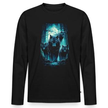 Fantasy Wolf Magic Pack Mysterious - Men's Premium Organic Long Sleeve Shirt - black - Front - Nico (187cm)