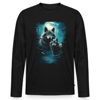 Fantasy Wolf Moon Wolf Pack Mythology - Men's Premium Organic Long Sleeve Shirt - black - Front - Nico (187cm)