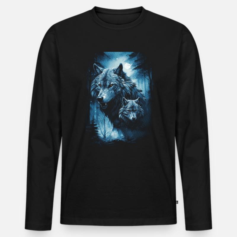 Dunkle Kunst Wolf Wald Mythisch - Männer Premium Bio Langarmshirt - Schwarz