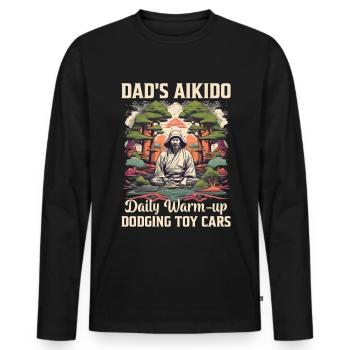 Dad's Aikido daily warm-up dodging toy cars - Men's Premium Organic Long Sleeve Shirt - black - Front - Nico (187cm)