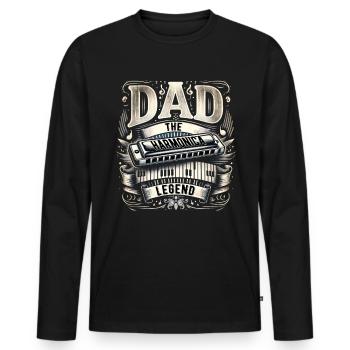 Fête des pères papa la légende de l’harmonica papa papa - T-shirt manches longues Premium bio Homme - noir - Devant - Nico (187cm)
