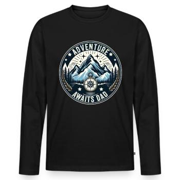 L’aventure de la fête des pères attend papa papa papa - T-shirt manches longues Premium bio Homme - noir - Devant - Nico (187cm)