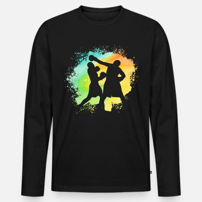 Boxer Retro Boxen - Männer Premium Bio Langarmshirt - Schwarz