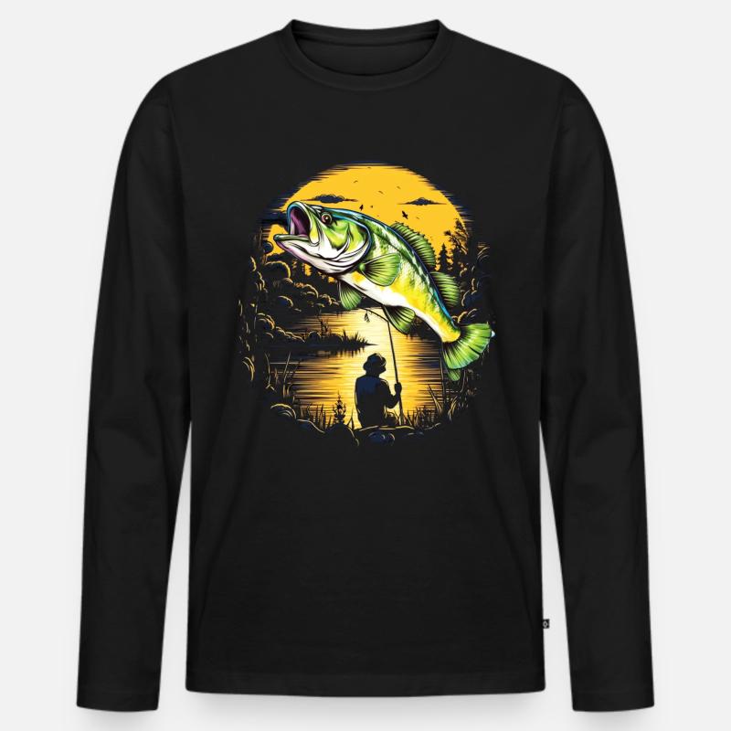 Barsch-Fisch - Männer Premium Bio Langarmshirt - Schwarz