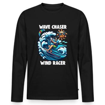 Kitesurf Chasseur de vagues coureur de vent - T-shirt manches longues Premium bio Homme - noir - Devant - Nico (187cm)