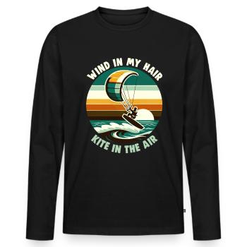 Kitesurfing Wind in my hair kite in the air - Men's Premium Organic Long Sleeve Shirt - black - Front - Nico (187cm)