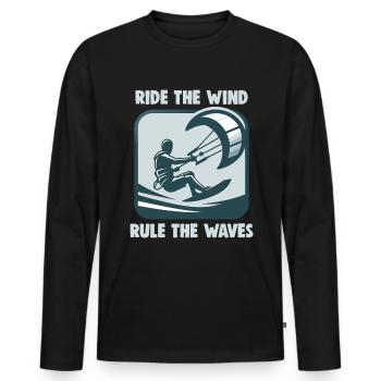 Kitesurf Surfez sur le vent, dominez les vagues - T-shirt manches longues Premium bio Homme - noir - Devant - Nico (187cm)