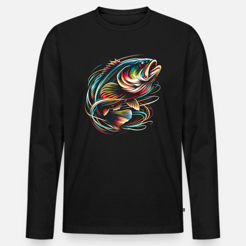Barsch-Fisch - Männer Premium Bio Langarmshirt - Schwarz