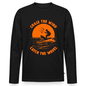 Kitesurf Chasser le vent attraper les vagues - T-shirt manches longues Premium bio Homme - noir - Devant - Nico (187cm)