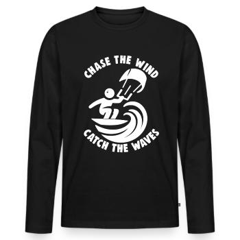 Kitesurf Chasser le vent attraper les vagues - T-shirt manches longues Premium bio Homme - noir - Devant - Nico (187cm)