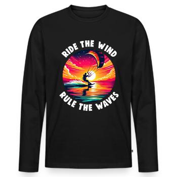 Kitesurfing Ride with the wind Kitesurfer - Men's Premium Organic Long Sleeve Shirt - black - Front - Nico (187cm)