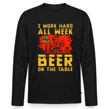 Ich arbeite die ganze Woche hart, um Bier auf den Tisch zu bringen - Männer Premium Bio Langarmshirt - Schwarz - Vorne - Nico (187cm)