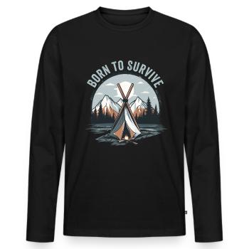 Bushcrafting en plein air né pour survivre - T-shirt manches longues Premium bio Homme - noir - Devant - Nico (187cm)