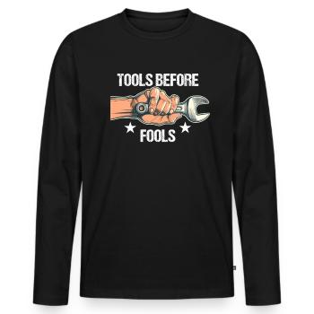 Bricoleur Papa Outils Avant les Fous Bricoleurs - T-shirt manches longues Premium bio Homme - noir - Devant - Nico (187cm)