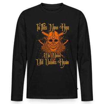In this new age we need old values again - Men's Premium Organic Long Sleeve Shirt - black - Front - Nico (187cm)