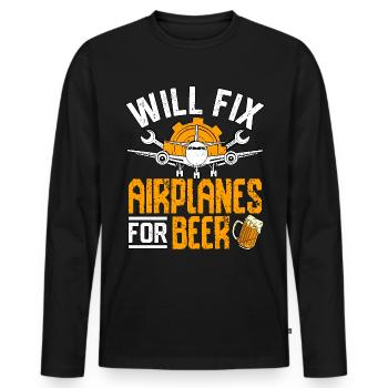 Will fix Airplanes for beer - Men's Premium Organic Long Sleeve Shirt - black - Front - Nico (187cm)
