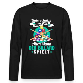 Cadeau de boule de billard queue de billard drôle - T-shirt manches longues Premium bio Homme - noir - Devant - Nico (187cm)