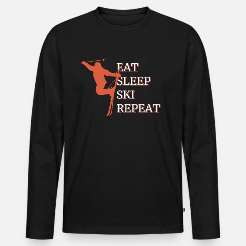 Eat Sleep Ski Repeat - Männer Premium Bio Langarmshirt - Schwarz