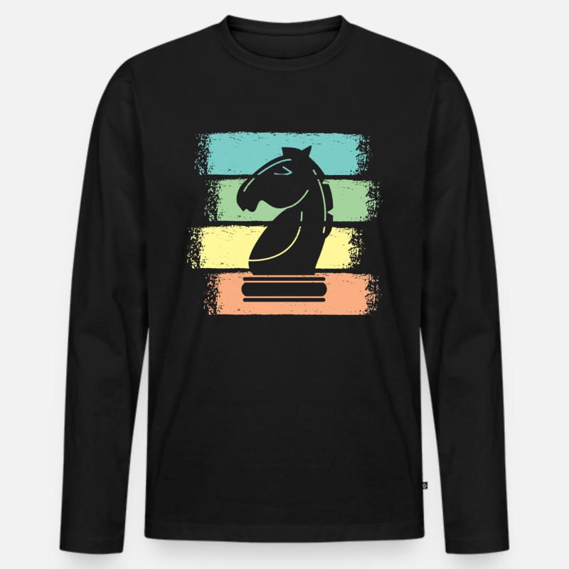 Schach Pferd Schachfiguren Retro - Männer Premium Bio Langarmshirt - Schwarz