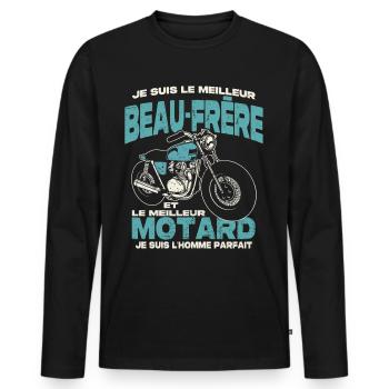Le meilleur beau-frère et le meilleur motard - T-shirt manches longues Premium bio Homme - noir - Devant - Nico (187cm)