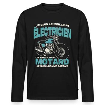 Le meilleur électricien et le meilleur motard - T-shirt manches longues Premium bio Homme - noir - Devant - Nico (187cm)