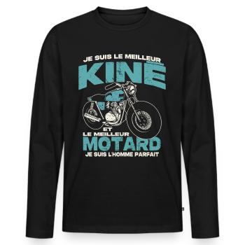 Le meilleur kiné et le meilleur motard - T-shirt manches longues Premium bio Homme - noir - Devant - Nico (187cm)