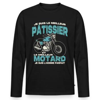 Le meilleur pâtissier et le meilleur motard - T-shirt manches longues Premium bio Homme - noir - Devant - Nico (187cm)
